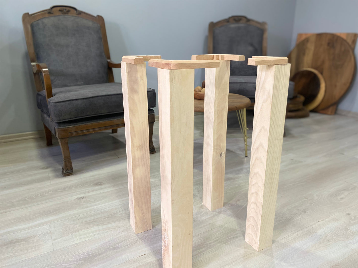 3" Square Ash Wood Legs (A set of 4) for Heavy Tables with Mounting Apparatus