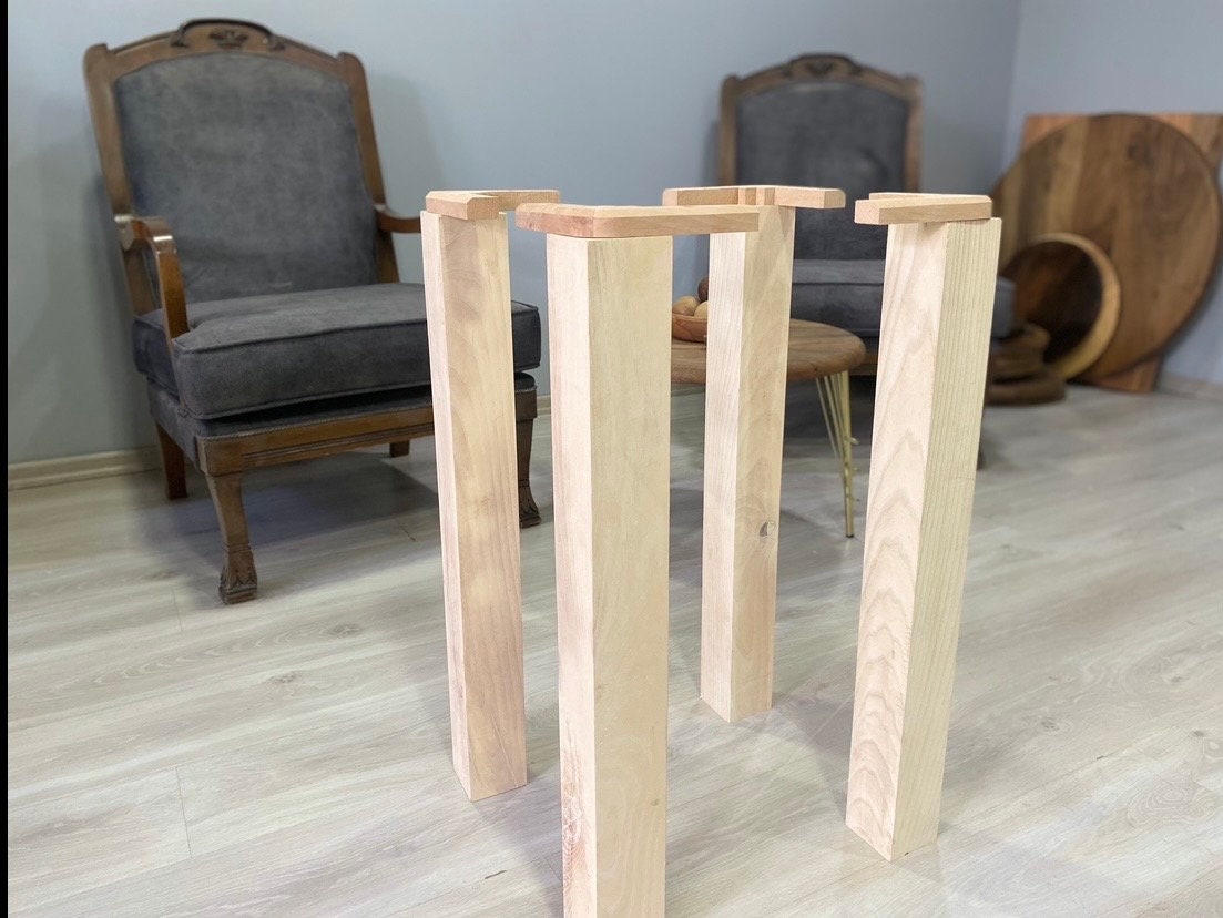 Solid Ash Wood a set of 4Square Dining Table Legs - 3" Diameter with Optional Transparent Oil Finish with a mounting kit heavy table legs