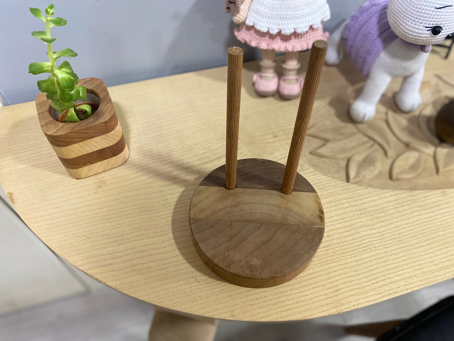 Solid Walnut Wood Doll Display Stand – Durable 6” Base with 8” Support Stick, 1" Thick Customizable Sizes, and Protective Oil Finish