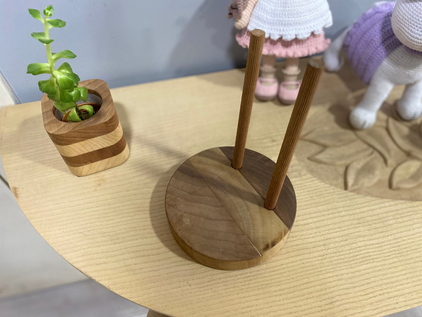 Solid Walnut Wood Doll Display Stand – Durable 6” Base with 8” Support Stick, 1" Thick Customizable Sizes, and Protective Oil Finish