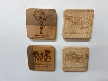 Customizable Handcrafted Wooden Refrigerator Magnets & Coasters - Set of 4 (Walnut, Ashwood, Beech Wood) Wedding Gifts