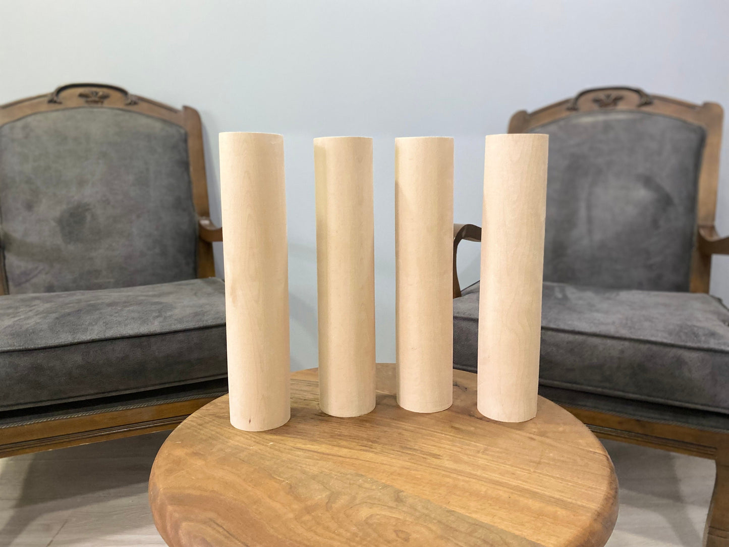 Premium Solid Wood Cylinder Legs (a Set of 4) 3” width for Heavy-Duty Furniture Projects – Custom Sizes & Finishes in Beech Walnut Chestnut