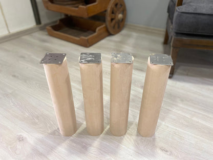 Premium Solid Wood Cylinder Legs (a Set of 4) 3” width for Heavy-Duty Furniture Projects – Custom Sizes & Finishes in Beech Walnut Chestnut