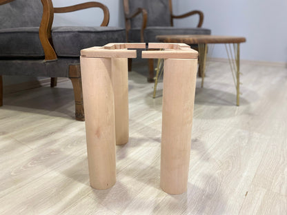 Premium Solid Wood Cylinder Legs (a Set of 4) 3” width for Heavy-Duty Furniture Projects – Custom Sizes & Finishes in Beech Walnut Chestnut