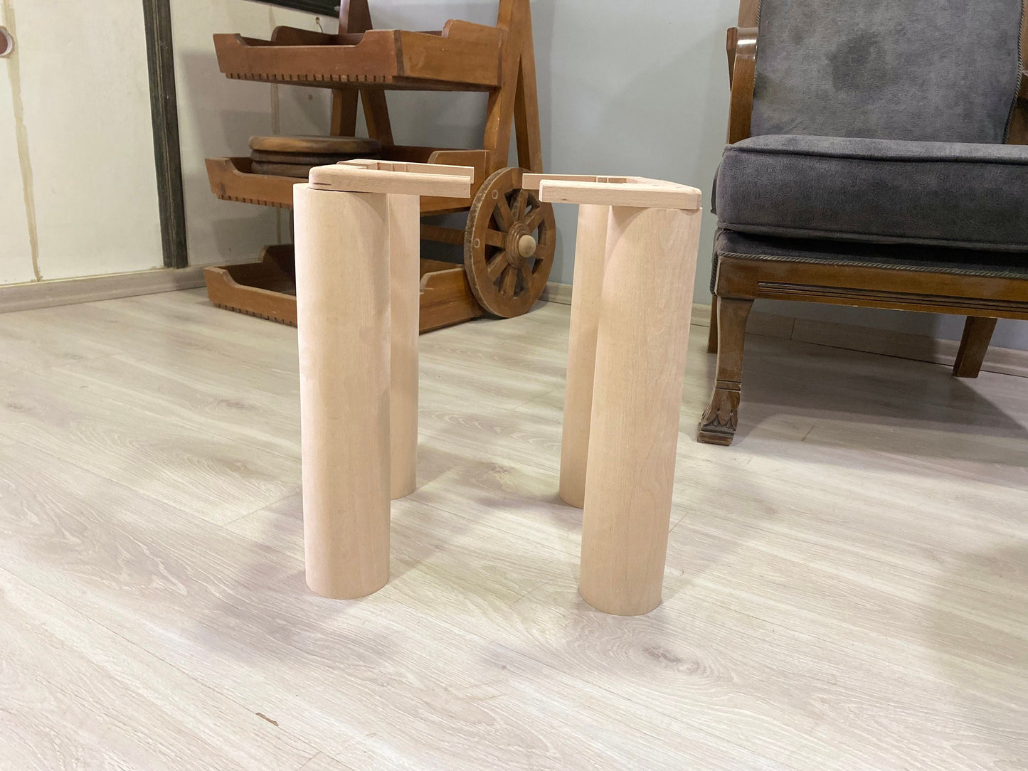 Premium Solid Wood Cylinder Legs (a Set of 4) 3” width for Heavy-Duty Furniture Projects – Custom Sizes & Finishes in Beech Walnut Chestnut