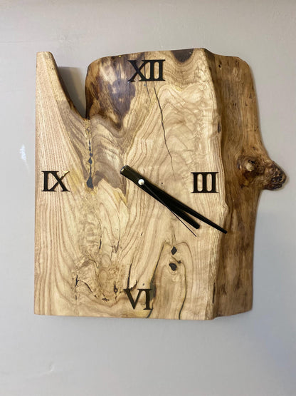 Rustic Live Edge Walnut Wood Wall Clock with Epoxy Fill - 15" Eco-Friendly Wall Decor