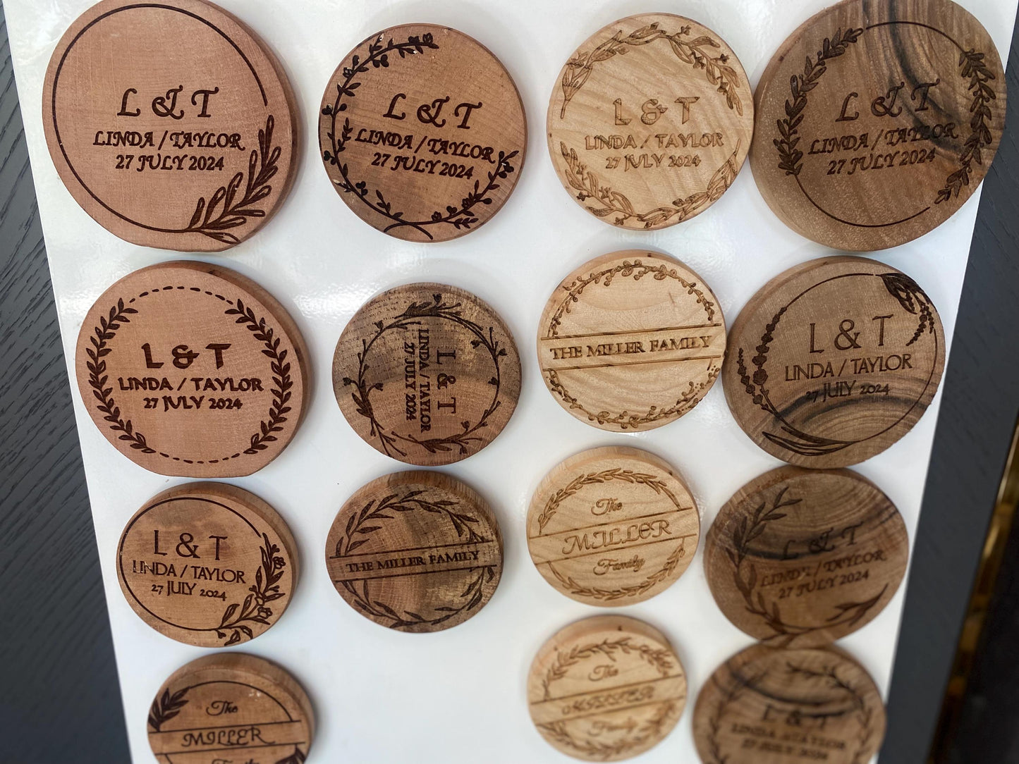 Custom Beech Wood Coasters & Magnets - Personalized Wedding Favors, Solid 3" Wood, Bulk Guest Gifts