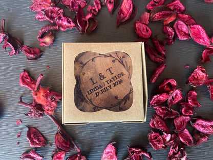 Custom Beech Wood Coasters & Magnets - Personalized Wedding Favors, Solid 3" Wood, Bulk Guest Gifts