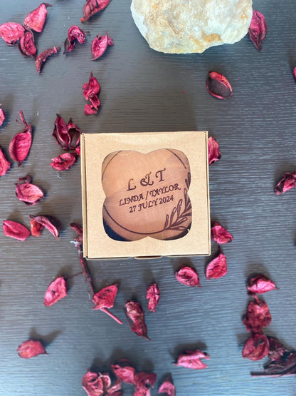 Custom Beech Wood Coasters & Magnets - Personalized Wedding Favors, Solid 3" Wood, Bulk Guest Gifts